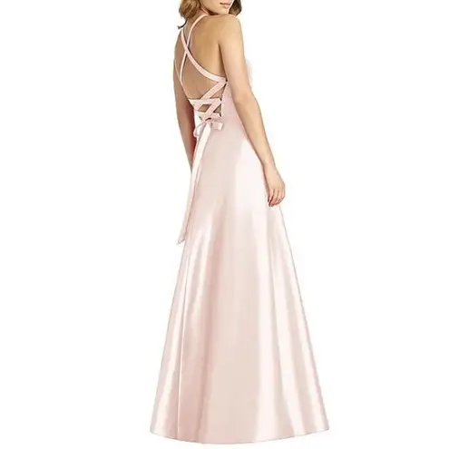 Alfred Sung NWT  Lace-Up Back Satin Bridesmaid Gown in Blush Pink D763