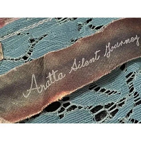 Aratta Silent Journey Floral Stripe Shirt Dress size Medium Blue