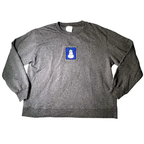 Hot Cotton by Marc Ware Gray Sweatshirt Womens Medium Snowman Patch Vintage 90s Blue