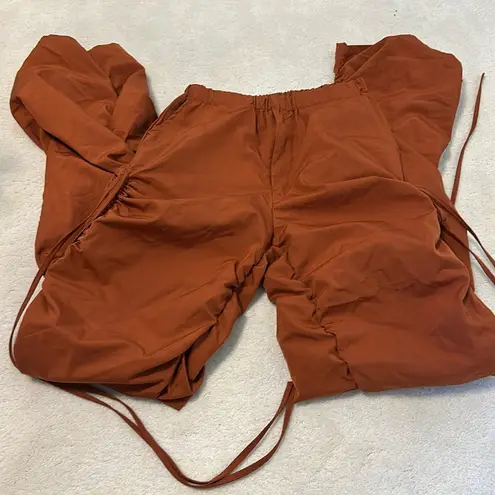 Amazon Rust Ruched Side Knee Cut Out Cargo Pants