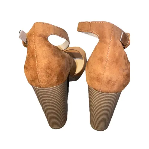 Sun + Stone Womens Reeta Faux Leather Peep Toe Platform Sandals Shoes Sz 11 Brown