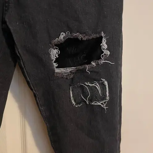 Womens THC The Hideout Clothing Black Ripped Patch Skinny Jeans Size 28