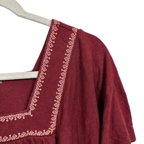 Garnet Hill Women Sz S Linen Blend Embroidered Square Neck Flutter Sleeve Top