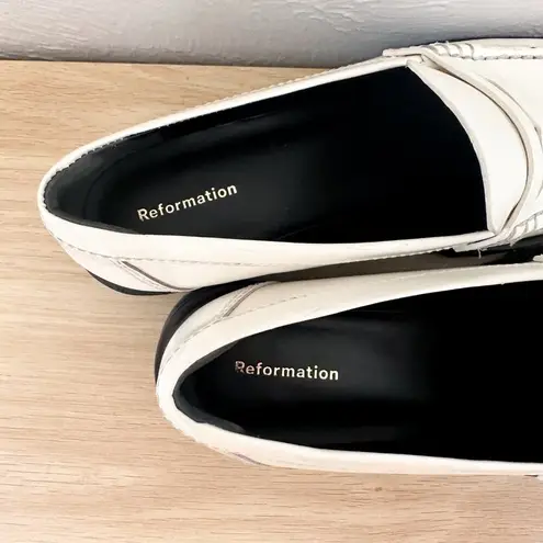 Reformation  | Agathea Platform Cowhide Leather Loafers in‎ White and Black