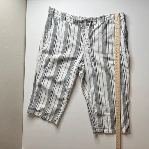 Per Se Linen Blend Cropped Pants Size 2X Striped Drawstring Vacation Coastal