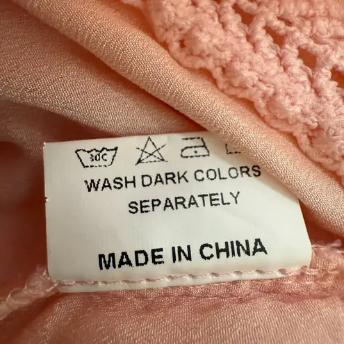 Two Sisters Crochet Overlay Midi Dress Women's 4 Pink Sheer High Neck Cocktail