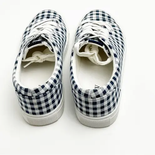 J. CREW Factory Gingham Plaid Lace Up Canvas Shoes, Size 7 Blue
