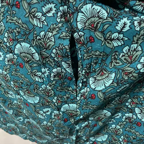 Band Of The Free New Floral Print Tassel Tie Babydoll Mini Dress Teal Size Small