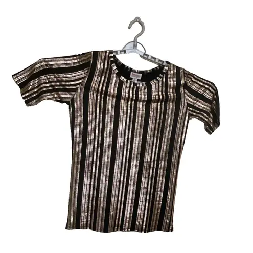 LuLaRoe ‎ Gigi Shirt Black Gold Elegant Major Unicorn Medium Striped