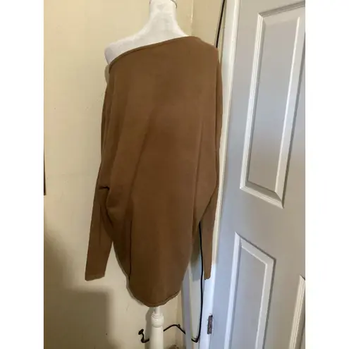NBD  Cortado Brown Off Shoulder Long Sleeve Oversized Knit Sweater Top