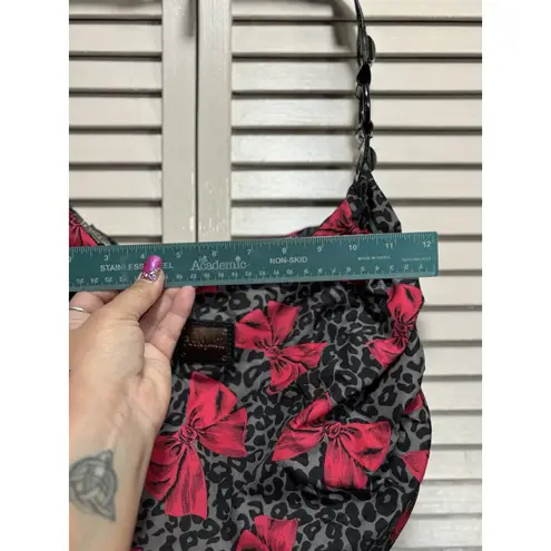 Betseyville Shoulder Bag Purse Cheetah/Bows Gray/Red Logo Studs Lined Zip Close Red