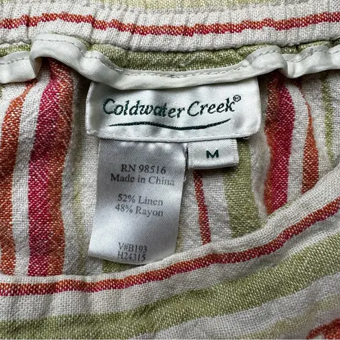 Coldwater Creek  Striped Linen Blend Wide Leg Pants Size M | Pockets Retro Boho