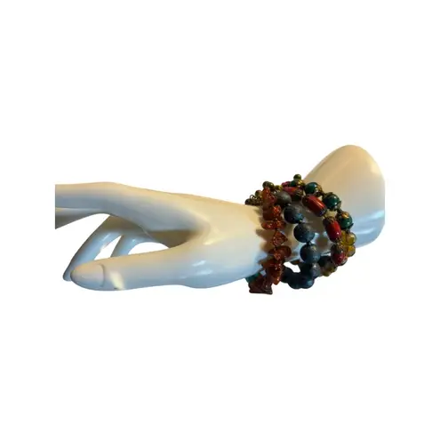 Colorful Multicolor Beaded Elastic Bracelet Set With Turquoise Red Amber & Yello