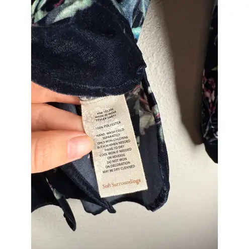 Soft Surroundings Womens Velvet Dark Floral Button Up Top Sz PM Boho Cottagecore