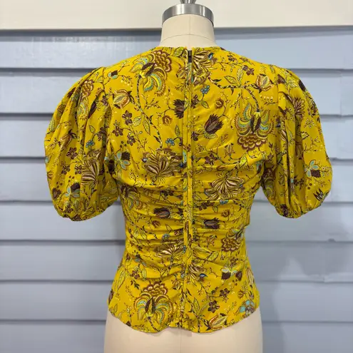 Ulla Johnson Elise Ruched Puff Sleeve Silk Floral Top