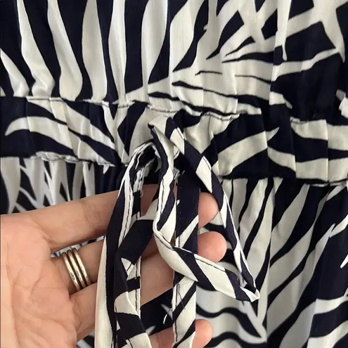 Macy’s Navy and White High Low Midi Sundress with Puff Sleeves