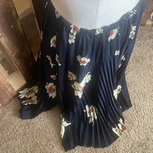 Vince  Gardenia Floral-print pleated seamed midi skirt elastic waist pockets Sz S