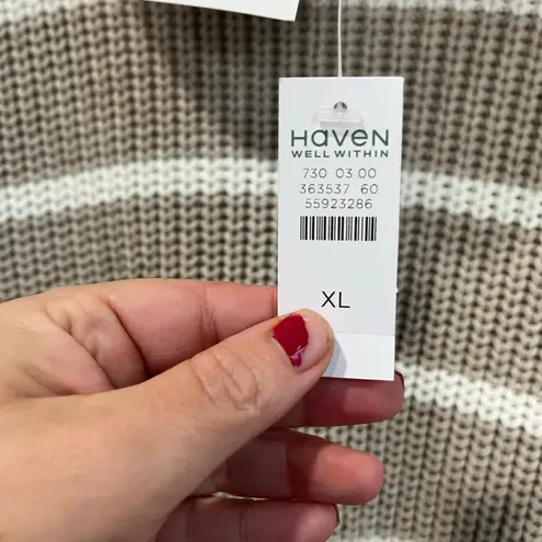 Haven Striped Taupe Knit Sweater XL NWT Cozy Chunky Turtleneck Neutral Winter Tan - Image 3