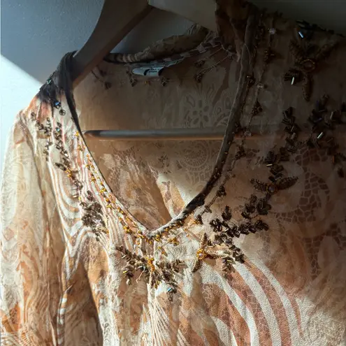 Ice Y2K Sheer Lightweight Flowy Sleeve Top Tan