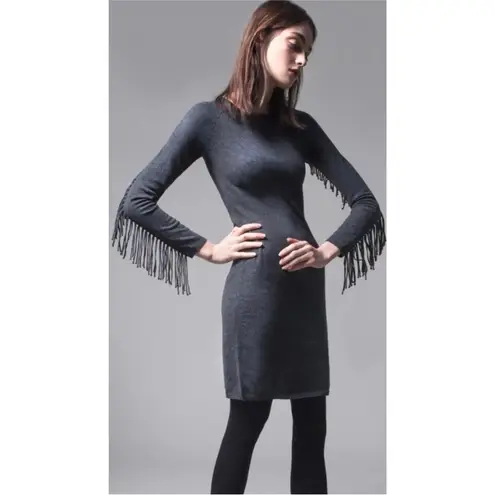 Yoana Baraschi Raven Fringe sweater dress in charcoal gray wool blend size S