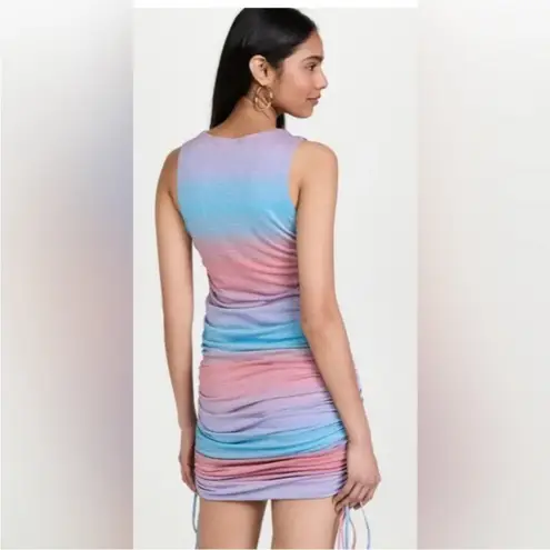 Le Superbe Baccara Ruched Metallic Striped Tank Dress Size S Pink