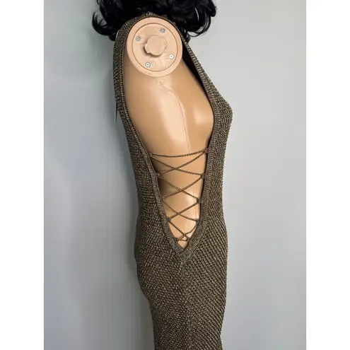Wow Couture NWT “ Gold Metallic Mesh Bodycon Dress w/ Chain Detail large
