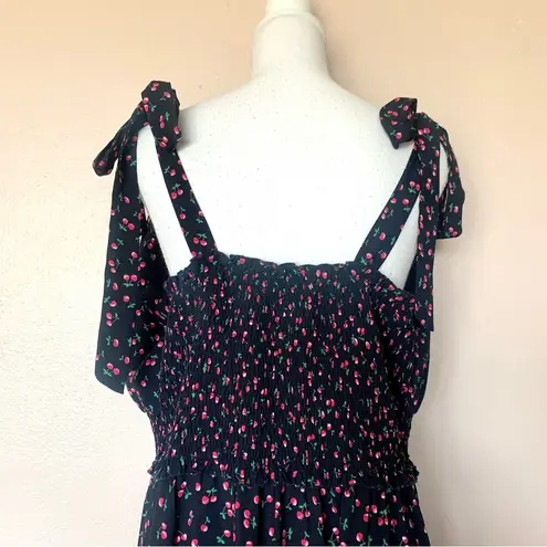 Arula Navy & Pink Cherry Print Tiered Sleeveless Adjustable Ties Dress. Blue Size XL