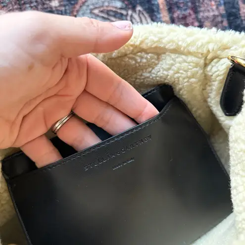 Stella McCartney Leather Black Cream Faux Fur Trim Shoulder Bag Open Purse