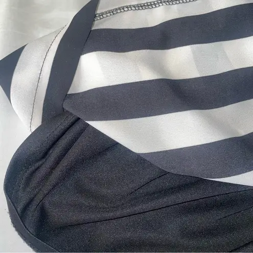 Momteau Striped Sheer Neckline Cinched Waist Black White Dress Size Large