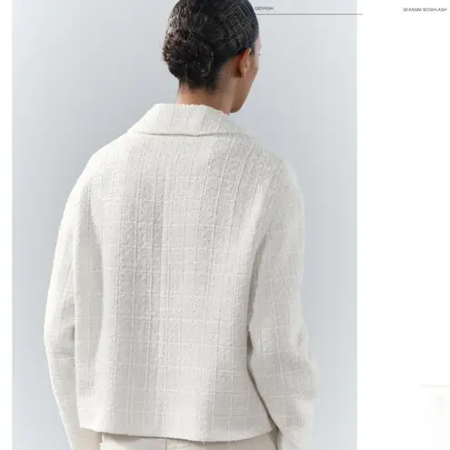 ZARA NWT  Mettallic Boxy Textured Oversized Blazer White Bloggers Face