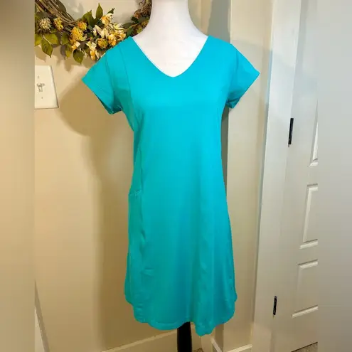 Toad & Co Tech Tomboy Crew Neck Cap Sleeves Performance Dress in Turquoise Sz S