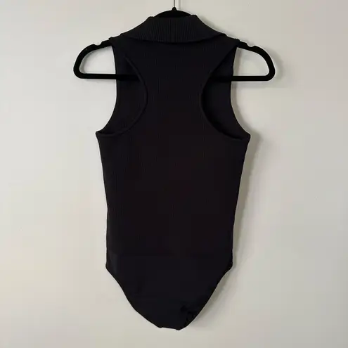 Tibi black ribbed button front sleeveless bodysuit
