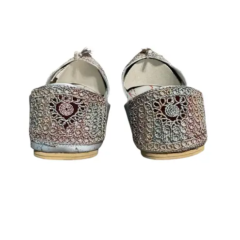 Women's Silver Wedding Bridal Khussa Indian Wedding Jutti Punjabi Flats Size 5