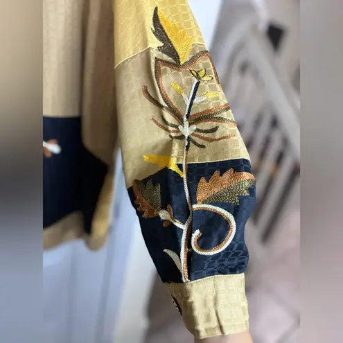 Vintage Indigo Moon Jacket 2X Yellow Black Embroidered Floral Art to Wear