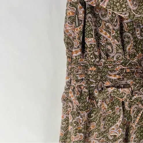 Love Riche Love Riche Chiffon Olive Paisley Ruffle Long Sleeve Peasant Tiered Maxi Dress M