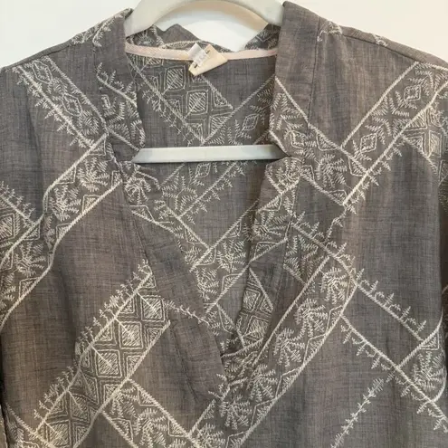 Ivy Jane Top Size M/L Gray Embroidered Peasant Blouse Boho Balloon Sleeve Mature