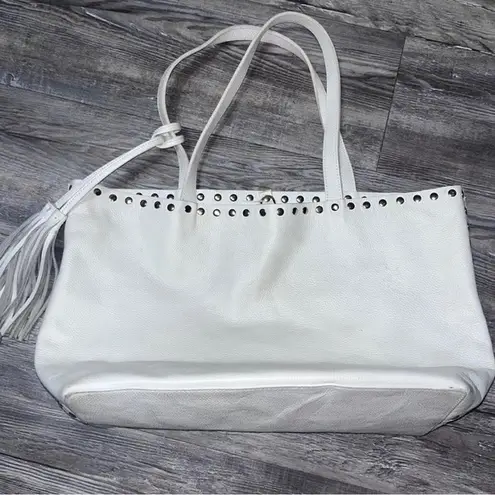 Laggo White Leather Bag With Brass Details & Tassel