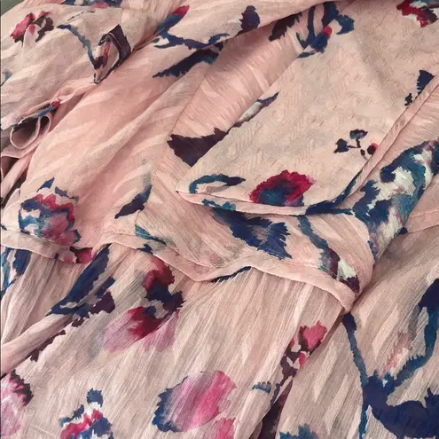 Tanya Taylor Blaire Faux Wrap Midi Dress Floral Pink Size 6 Silk Floral