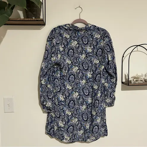 April Cornell Blue Purple Floral Paisley Long Sleeve V Neck Tunic Blouse Top Lrg Size L
