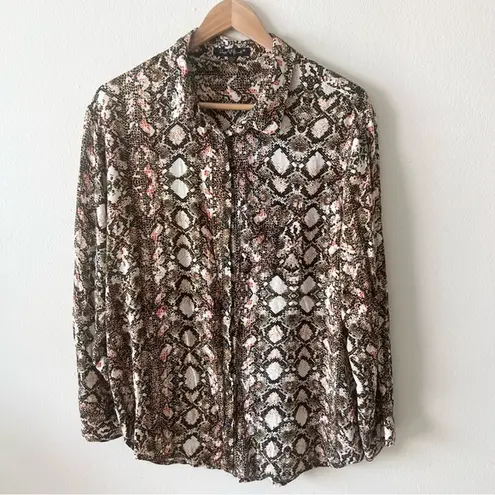 Velvet Heart  XL Womens Black Snakeskin Print Button Down Shirt Long Sleeve