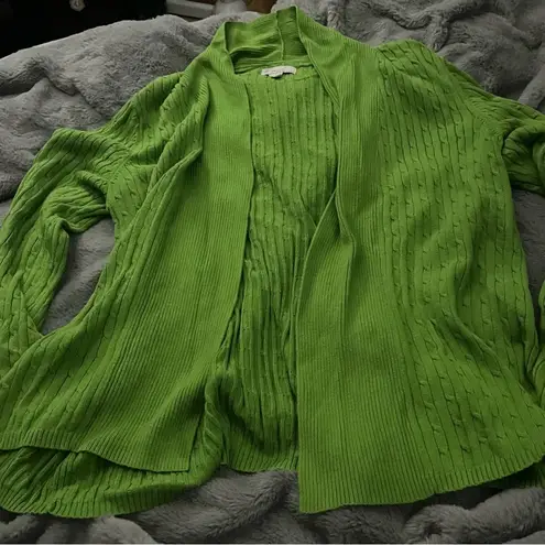 kim rogers  Womens knit Open Front Green cardigan 100% cotton size large