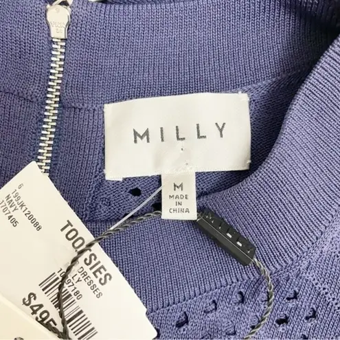 Milly NWT Dress Navy Blue Fractured Pointelle Bodycon Sheath Women’s Size Medium