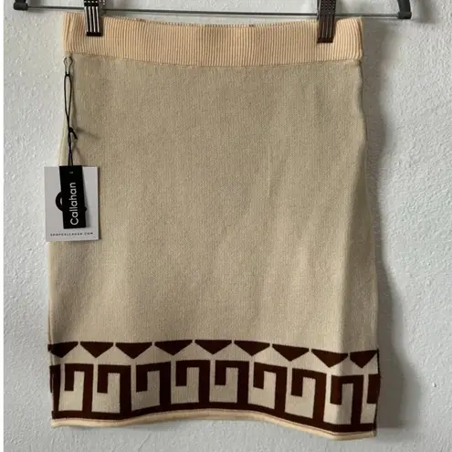 NWT Callahan Knitwear Womens Cream Brown Halterneck Crop Top Skirt Set Size S