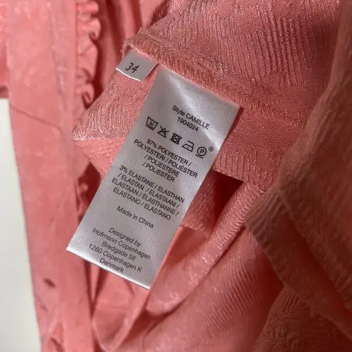 Hofmann Copenhagen Camille Vivid Pink Designer Puff Sleeve Mini Wrap Dress 34