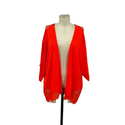 City Chic Neon Orange Open Front Lace Inset Kimono Plus Size 14