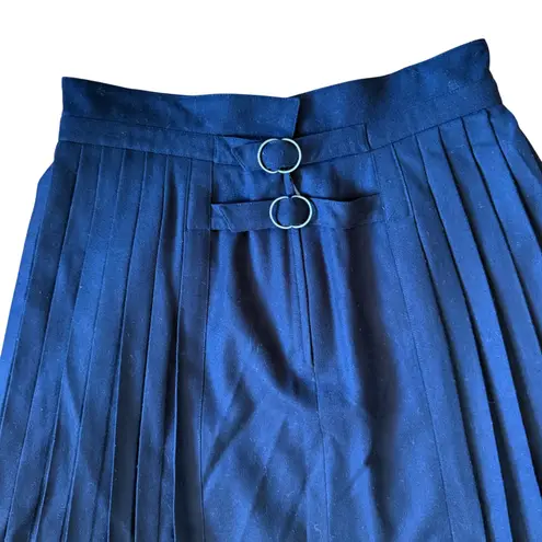 Vintage Bruestle Pleated Wool Midi Skirt Navy Ring Detail Pleated Skirt Blue Size 12