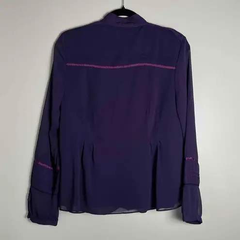 Coldwater Creek Womens Boho Long Sleeve Purple Lace Detail Button Down Top Small