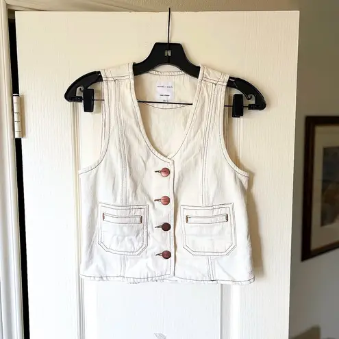 Seventy + Mochi Bea Denim Vest Waistcoat Top Contrast Stitch Ecru 2 EUC White