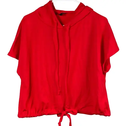 FSK Collective Cropped Top Women's Medium Red Hooded Short Sleeve Cinch Waist