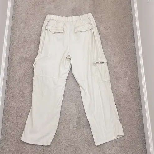Anthropologie PILCRO Linen Blend Wide Leg Pants Cargo Y2K Baggy Pants Size Large White